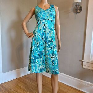 Vintage Y2K Sag Harbor Midi Dress, Empire Waist, Blue Floral Day Dress Size 10